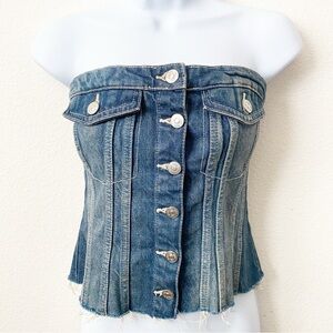 Zara, Strapless Bandeau-Style denim Corset with Button Up Front Classic Details